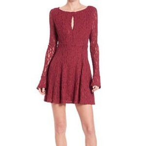 FREE PEOPLE Corded Lace Fit & Flare Dress Plum - L
